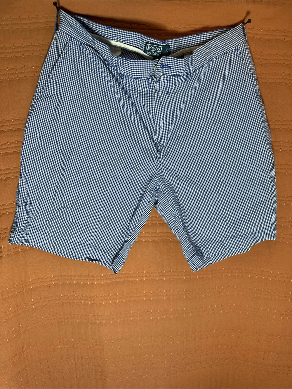 Polo by Ralph Lauren Navy and White Gingham Flat Front Men’s Shorts
